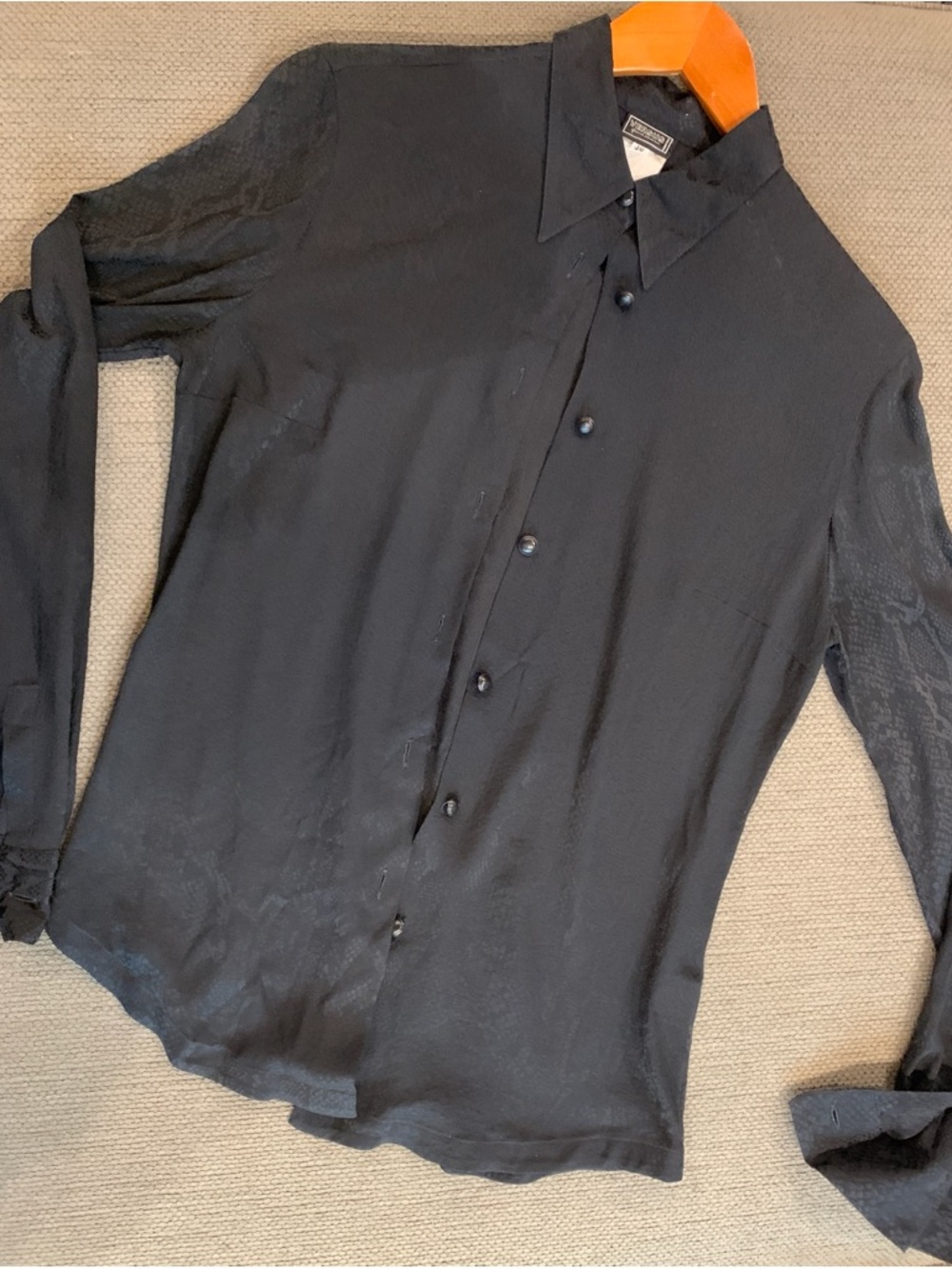 Versace Black Long-Sleeve Silk Button-Down Blouse